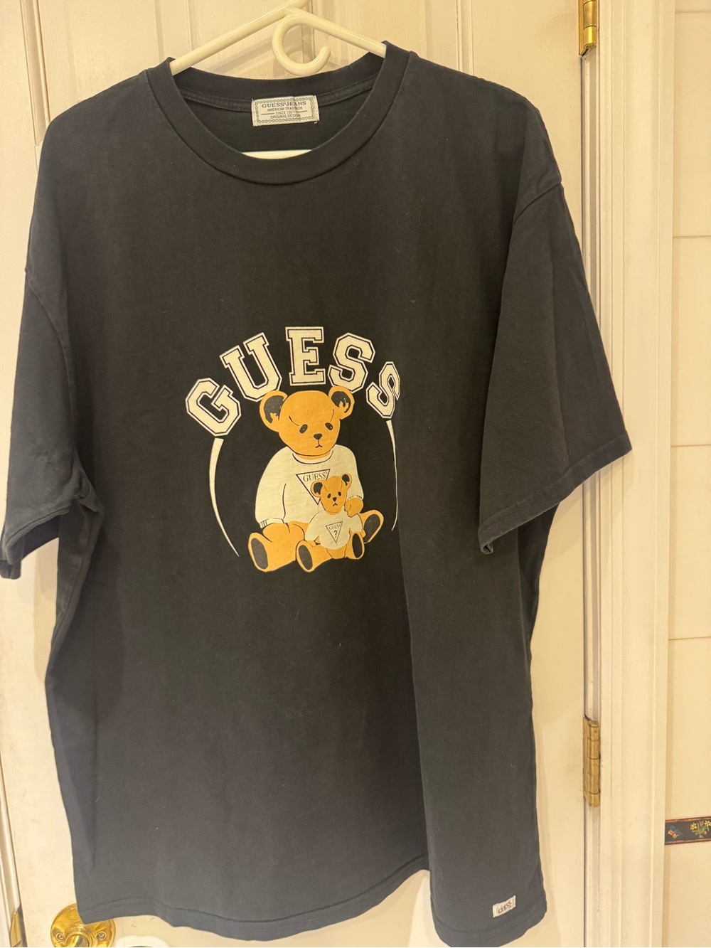 GUESS Jeans Teddy Bear Graphic T-Shirt Men XL Black Oversized Y2K Style Japan